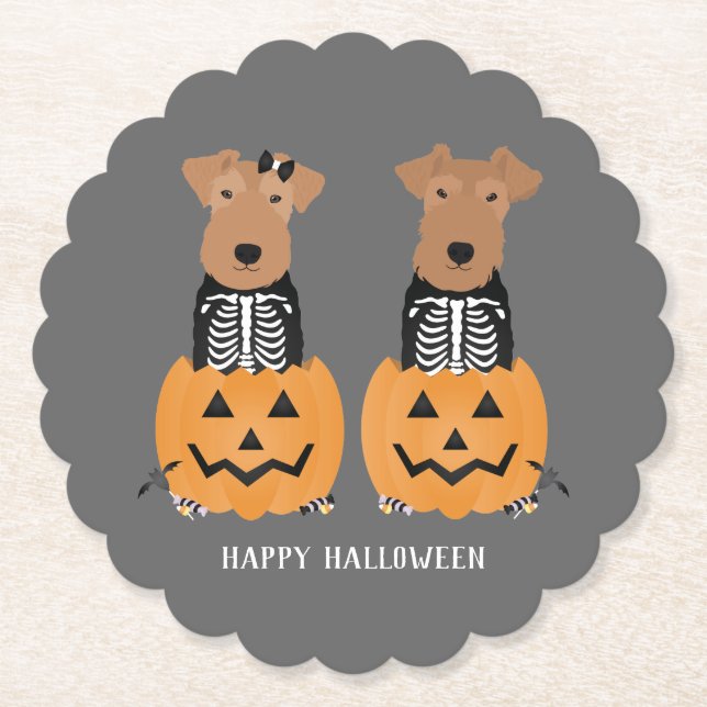 Welsh Terrier Halloween Skeleton Untersetzer (Vorderseite)