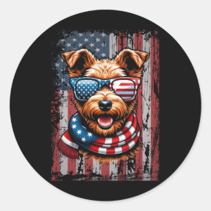 Welsh Terrier Hundeliebhaber Us Flagge 4. Juli Pat Runder Aufkleber