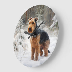 Welsh Terrier Lass es schneien Weihnachten  Große Wanduhr