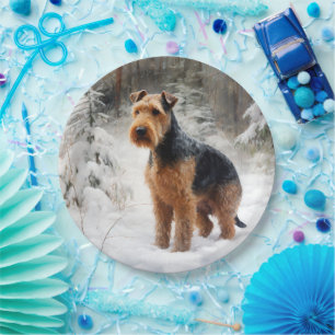 Welsh Terrier Lass es schneien Weihnachten Pappteller