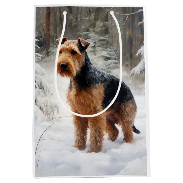 Welsh Terrier Let It Snow Weihnachten Mittlere Geschenktüte (Vorderseite)