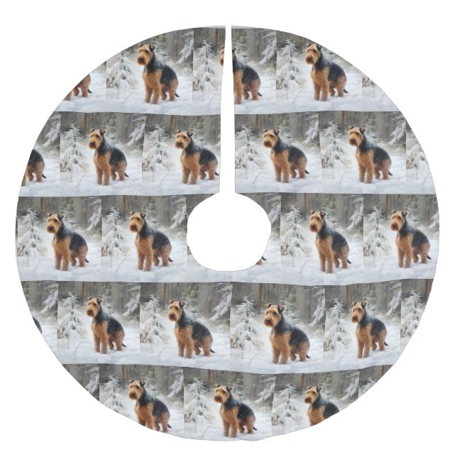 Welsh Terrier Let It Snow Weihnachten Polyester Weihnachtsbaumdecke (Vorderseite)