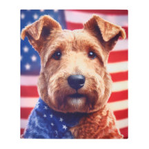 Welsh Terrier mit amerikanischer Flagge und Bandan