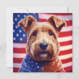 Welsh Terrier mit amerikanischer Flagge und Bandan Einladung