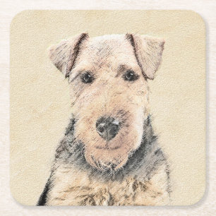 Welsh Terrier Painting - Niedliche Original Hunde  Rechteckiger Pappuntersetzer