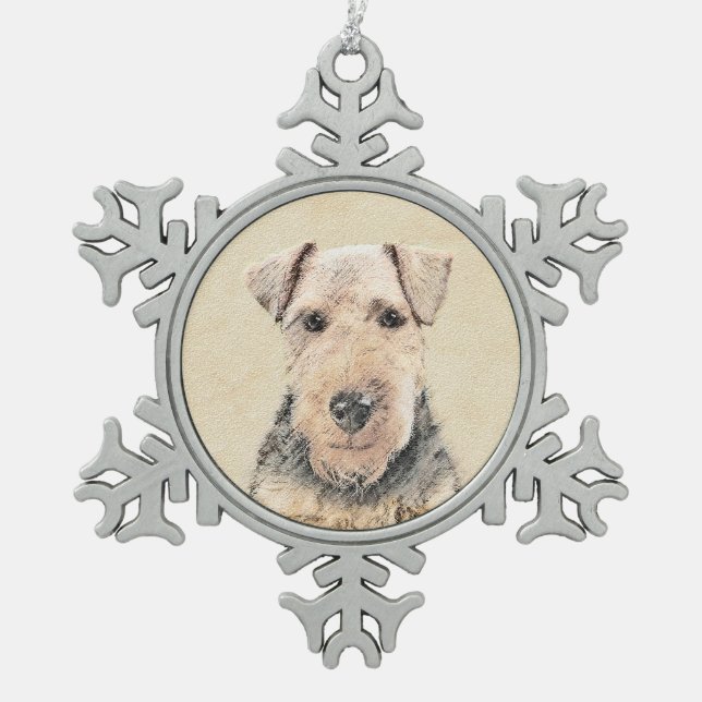 Welsh Terrier Painting - Niedliche Original Hunde  Schneeflocken Zinn-Ornament (Vorderseite)