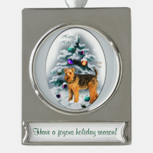 Welsh Terrier Personalisiert Weihnachten Banner-Ornament Silber