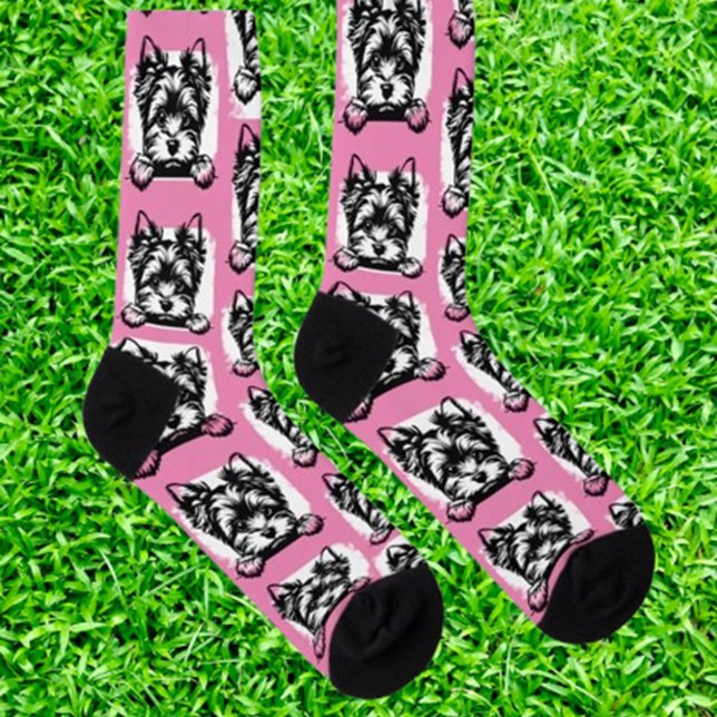 Welsh Terrier Pink Puppy Personalisiertes Thema Socken (Show your love for Welsh Terriers with personalized pink puppy socks. Unique, comfortable,  )
