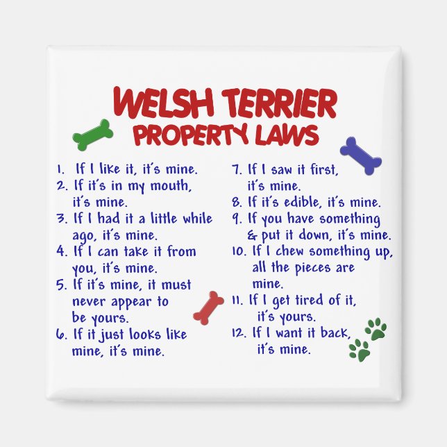 WELSH TERRIER Property Laws 2 Magnet (Vorne)
