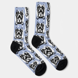 Welsh Terrier Puppy Blue Dots Theme Socken