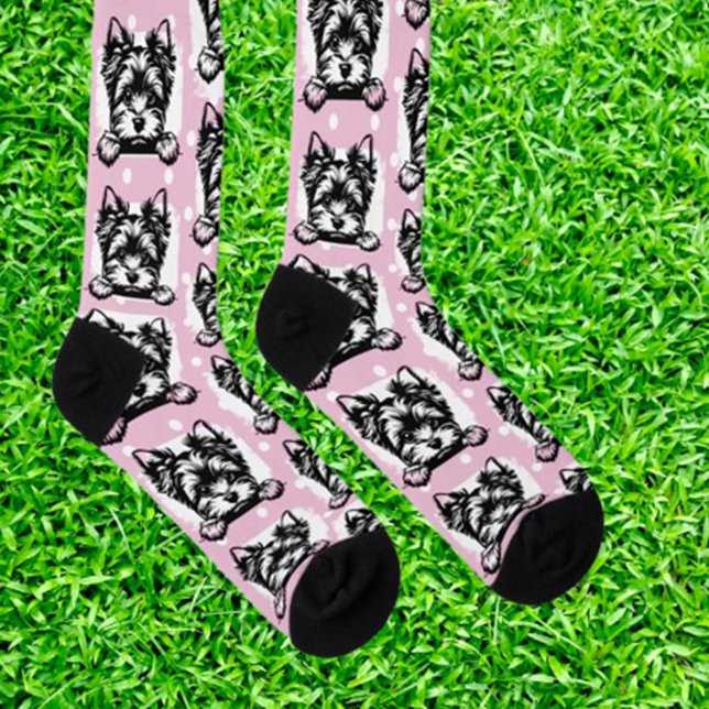 Welsh Terrier Puppy Pink Dots Thema Socken (Keep your feet cozy and stylish with Welsh Terrier Puppy Pink Dots Theme Socks—perfect for dog lover)