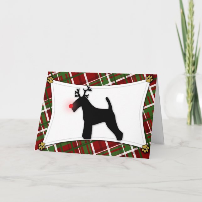 Welsh Terrier Reindeer Weihnachtskarte Feiertagskarte (Vorderseite)
