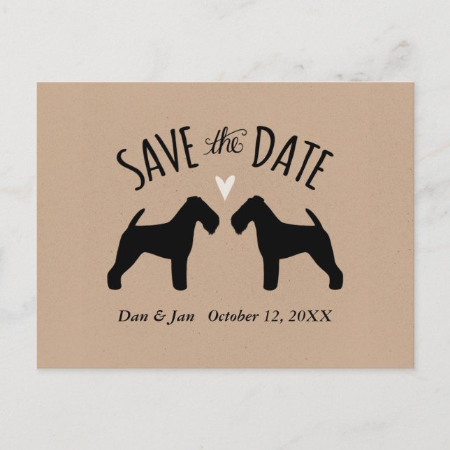 Welsh Terrier Silhouetten Hochzeitssache Datum spe Ankündigungspostkarte (Vorderseite)