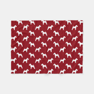 Welsh Terrier Silhouetten Muster Rot und Weiß Fleecedecke