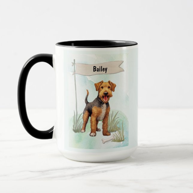 Welsh Terrier Wasserfarbe Personalisierter Hund Tasse (Links)