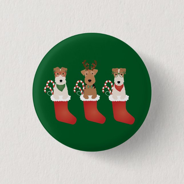 Welsh Wire Fox Terrier Dogs Weihnachten Button (Vorderseite)