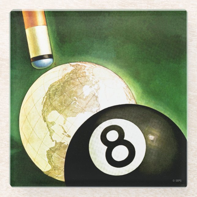 Welt als Cue Ball Glasuntersetzer (Vorderseite)