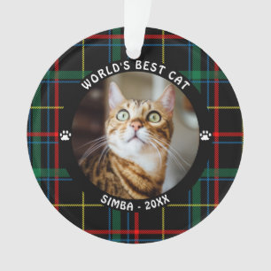 WELT BESTE KATZE Kariert Name Jahr Ornament