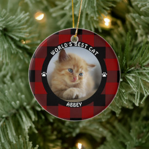WELT BESTE KATZE Roter Büffel Karo Personalisiert Keramik Ornament
