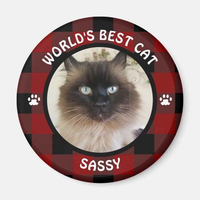 WELT BESTER CAT-Karo Red and Black Buffalo Magnet (Vorne)