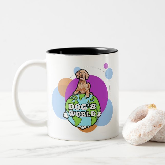 Welt des Hundes mit Kreisen Zweifarbige Tasse (Mit Donut)