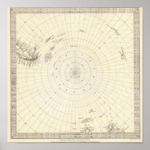 Welt, gnomonic proj VI Südpol zu 45 SLat Poster