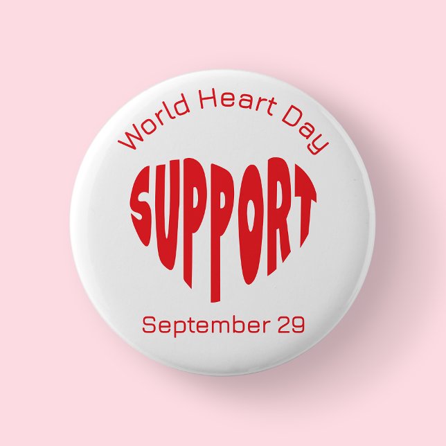 Welt-Herz-Tag-Button in Rot Button (World Heart Day)