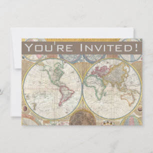 Welt Reisekarte Antike Vintage Geographie Einladung