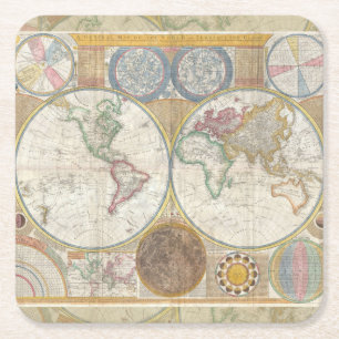 Welt Reisekarte Antike Vintage Geographie Rechteckiger Pappuntersetzer