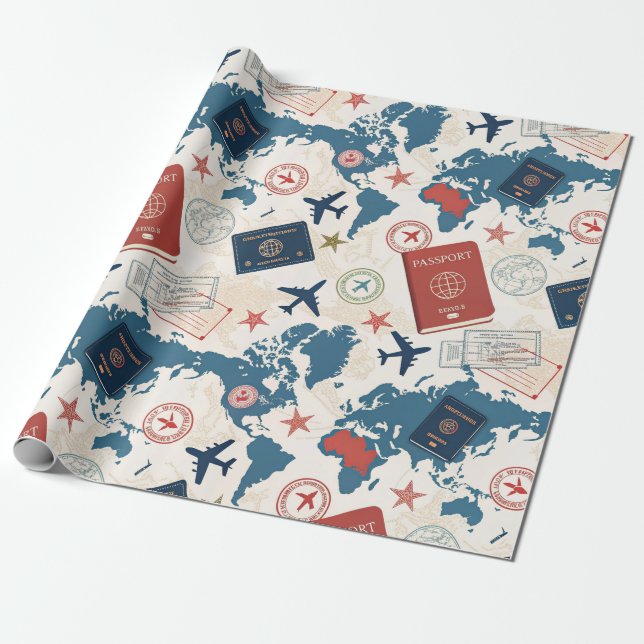 Welt Reisekarte Muster Geschenkpapier (Ungerollt)