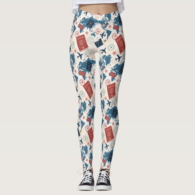 Welt Reisekarte Muster Leggings (Vorderseite)