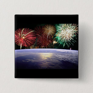 Welt und Feuerwerk Button