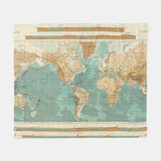 Weltbathyorographical Karte Fleecedecke (Vorderseite (Horizontal))