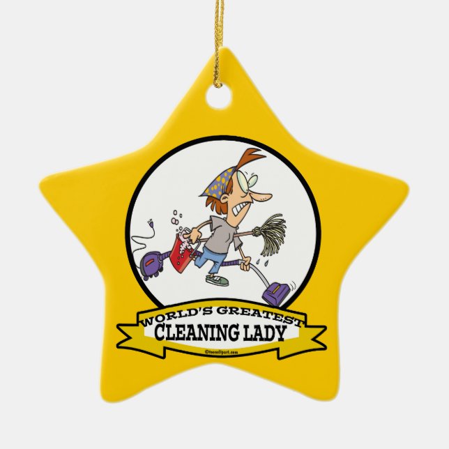 WELTBEST CLEANING LADY CARTOON KERAMIKORNAMENT (Vorne)
