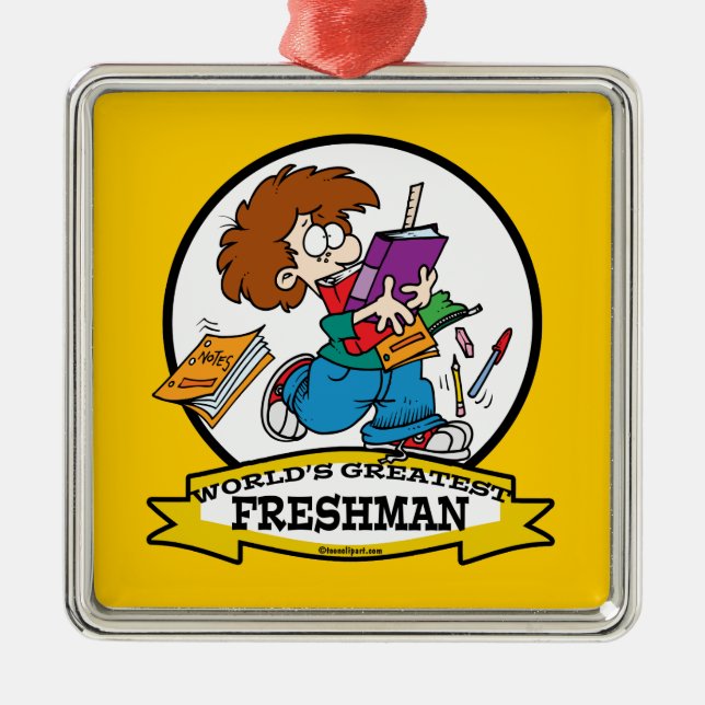 WELTBEST FRESHMAN BOY CARTOON SILBERNES ORNAMENT (Vorne)