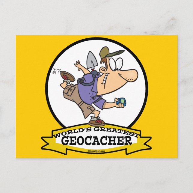 WELTBEST GEOCACHER MÄNNER CARTOON POSTKARTE (Vorderseite)