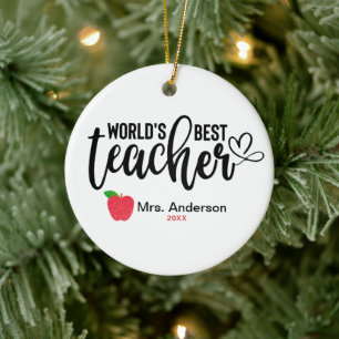 Weltbest Teacher Glitzer Apple Personalisiert Keramik Ornament