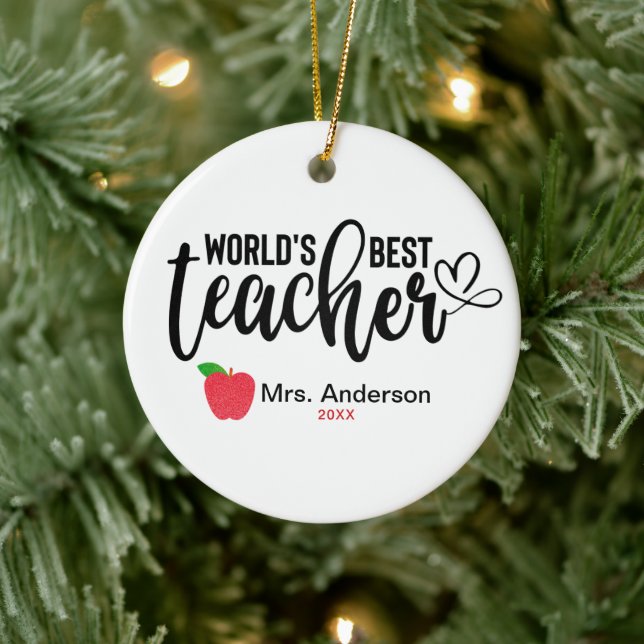 Weltbest Teacher Glitzer Apple Personalisiert Keramik Ornament (Baum)