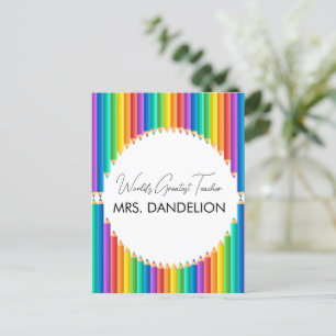 Weltbest Teacher Rainbow Crayons School Postkarte