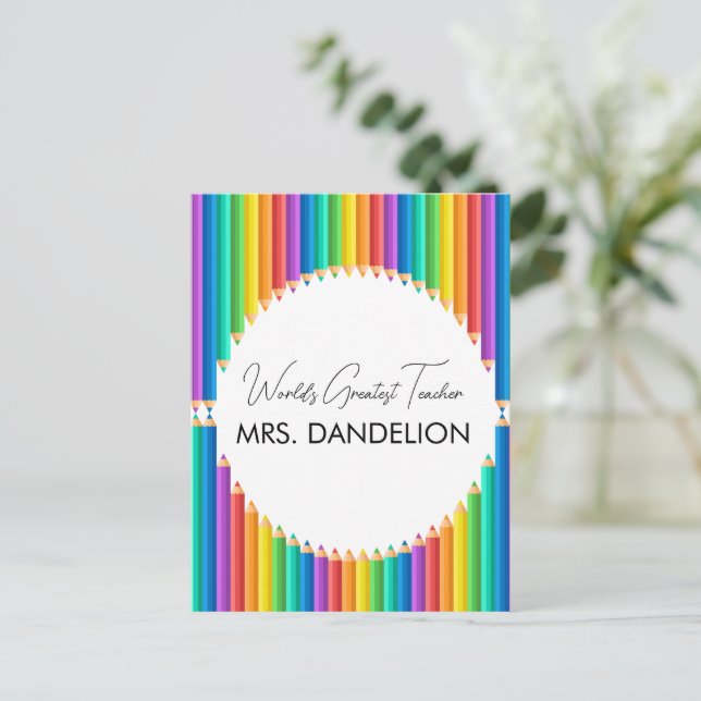 Weltbest Teacher Rainbow Crayons School Postkarte (Stehend Vorderseite)