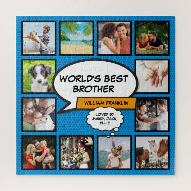 Weltbeste Bruder 12 Foto Comic Book Fun Blue Puzzle (Vertikal)