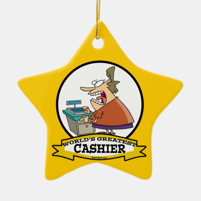WELTBESTE CASHIER FRAUEN CARTOON KERAMIKORNAMENT (Vorne)