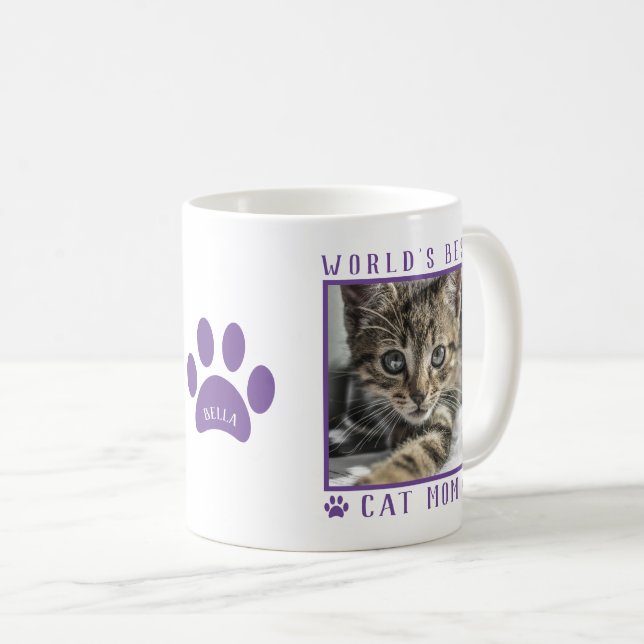 Weltbeste Cat Mama Lila Paws Name Foto Kaffeetasse (VorderseiteRechts)