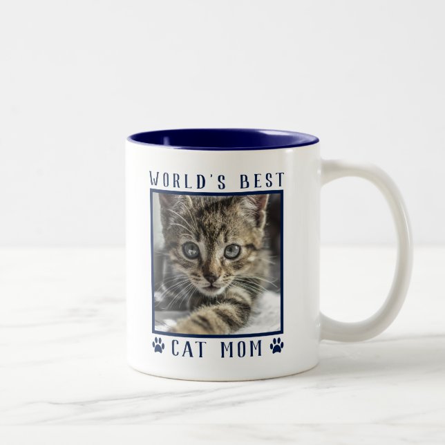 Weltbeste Cat Mama Paw Prints Pet Foto Navy Zweifarbige Tasse (Rechts)