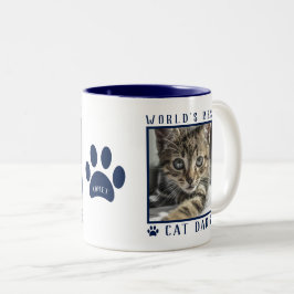 Weltbeste Cat Vater Foto Name Paw Prints Navy Zweifarbige Tasse