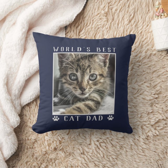 Weltbeste Cat Vater Paw Prints Pet Foto Navy Kissen (Decke)