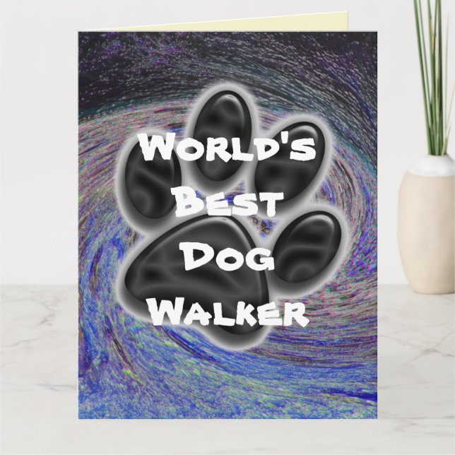 Weltbeste Dog Walker Blue Spiral Pet Paw Print Dankeskarte (Vorderseite)
