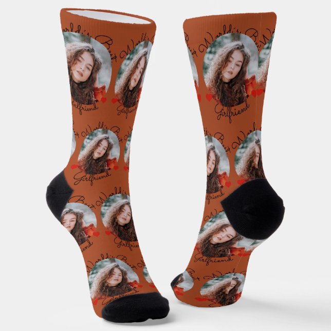 Weltbeste Freundin Terracotta - Custom Foto Socken (Gewinkelt)