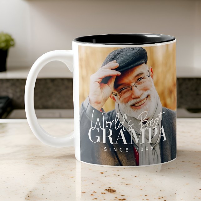 Weltbeste Grampa seit 20XX Modernes Chic Foto Zweifarbige Tasse (Von Creator hochgeladen)