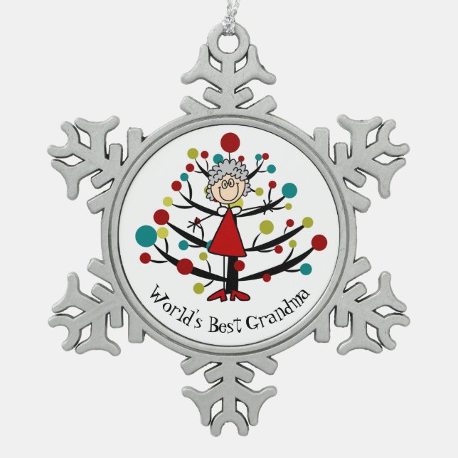Weltbeste Großmutter-Schneeflocke-Verzierung Schneeflocken Zinn-Ornament (Vorderseite)